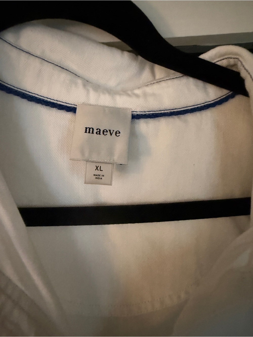 Maeve White Tiered Tunic Dress with Blue Contrast Stitching - Picture 2 of 2